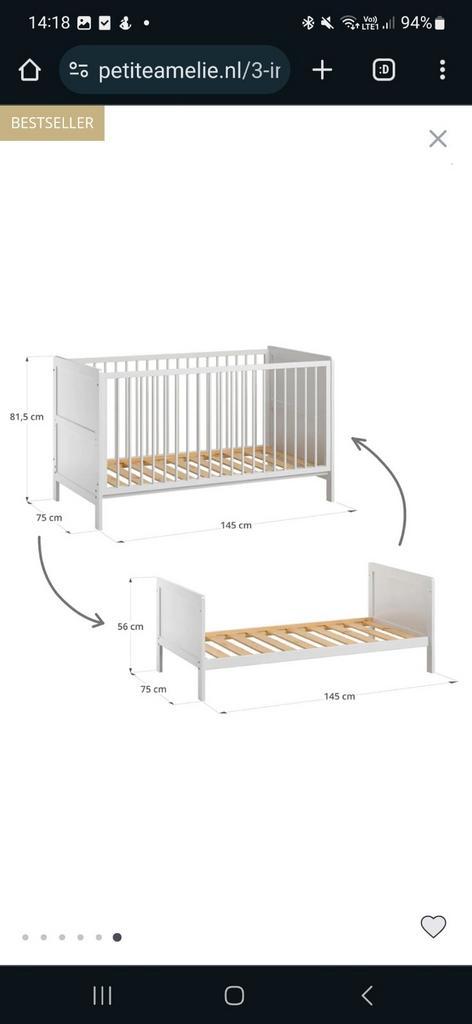 meegroeibed petite amelie + toebehoren, Kinderen en Baby's, Kinderkamer | Bedden, Zo goed als nieuw, Matras, Ophalen of Verzenden