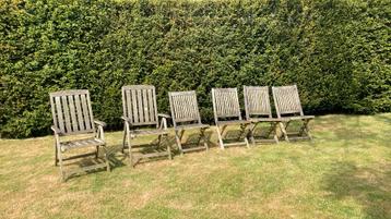 6 teak tuinstoelen. Plooibaar, Tuin en Terras, Ophalen, Gebruikt