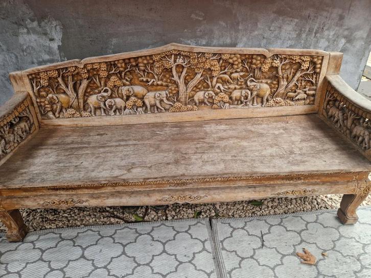 Echt thais tuinstel, Tuin en Terras, Tuinbanken, Gebruikt, Hout, Ophalen