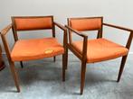 2 vintage armstoelen in teak, te herstofferen, Ophalen, Gebruikt, Twee, Vintage