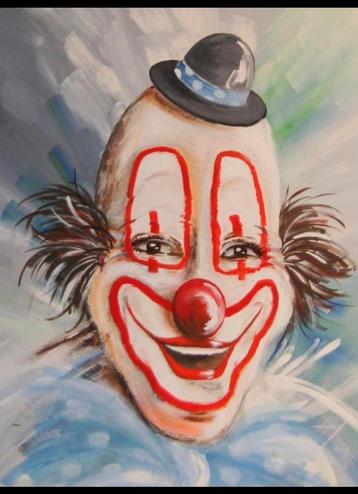Prachtig origineel olie schilderij “The Happy Clown”op doek. beschikbaar voor biedingen