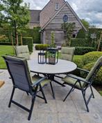 Aluminium tuinset met 4 verstelbare stoelen en kussens, Jardin & Terrasse, Ensembles de jardin, Comme neuf, Enlèvement ou Envoi