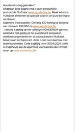 Kortingsbon 20€ op wonderbox punt be, Tickets & Billets, Bon de réduction