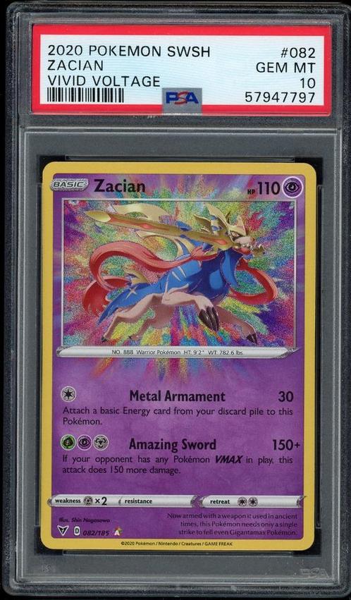 Zacian [Amazing Rare] PSA 10 - 82/185 - Vivid Voltage 2020, Hobby & Loisirs créatifs, Jeux de cartes à collectionner | Pokémon