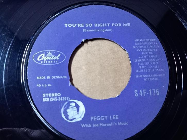 Peggy Lee ‎– You're So Right For Me / I Can't Resist You '7, Cd's en Dvd's, Vinyl Singles, Zo goed als nieuw, Single, Pop, 7 inch