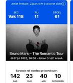 Bruno Mars 2 sièges côte à côte, près de la scène, Tickets & Billets, Deux personnes, Juillet