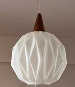 Vintage opaline lamp ‘origami’ met teak Scandinavisch design, Verzenden