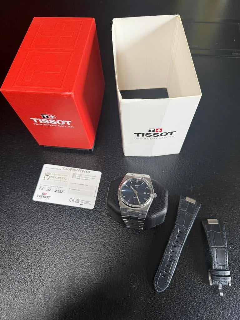 Tissot PRX 40mm Blue Quartz + extra lederen bandjes, Enlèvement ou Envoi