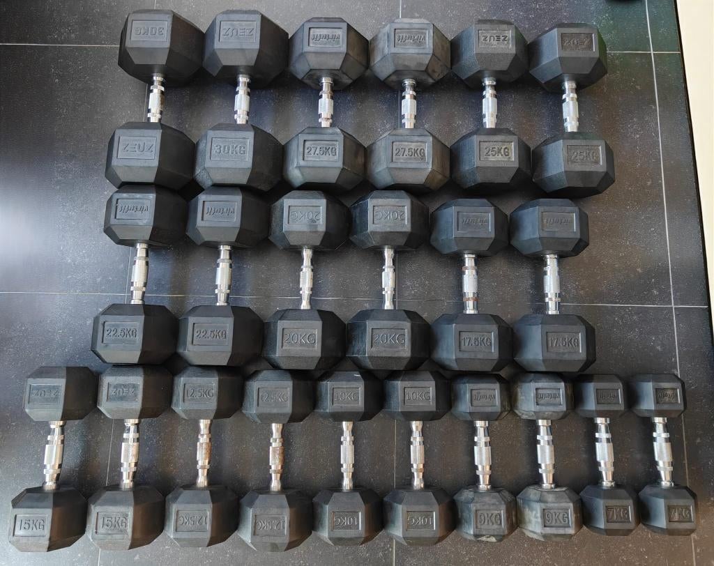 Hex Dumbbells Set 7-30kg, Sports & Fitness, Équipement de fitness, Enlèvement, Comme neuf, Bras, Haltère
