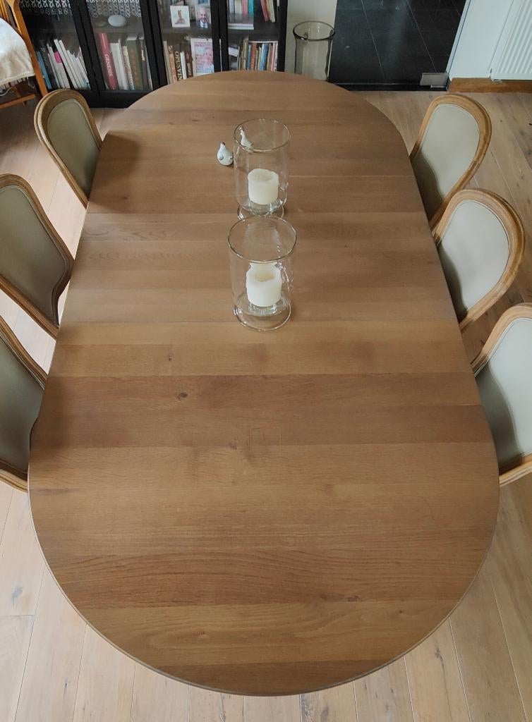massieve eiken eettafel met 6 stoelen, nu aan spotprijs, 100 à 150 cm, Enlèvement, Utilisé, Chêne
