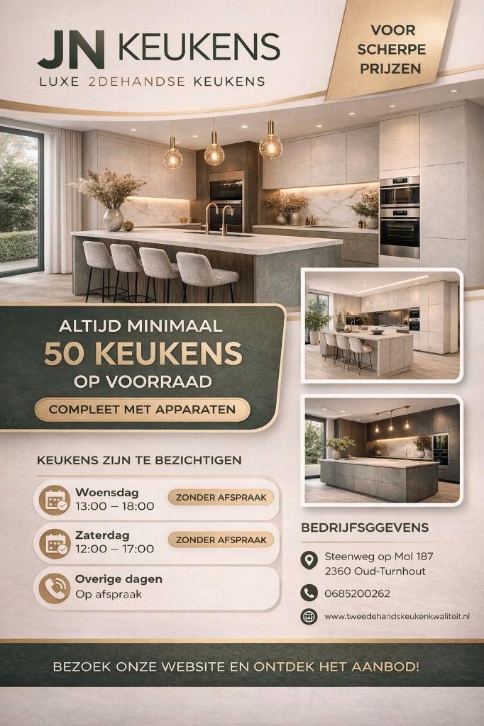 WOENSDAG 1 APRIL open van 13tot 18uur MINIMAAL 50keukens, Huis en Inrichting, Keuken | Complete keukens, Zo goed als nieuw, Dubbelwandige keuken