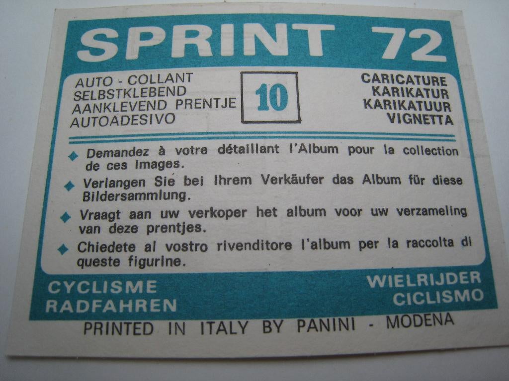 Panini Sprint 1972 N 10 Caricatur, Envoi, Comme neuf, Autocollant