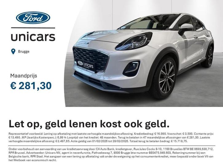 Ford Puma 1.0i Ecoboost 92kW Titanium, Auto's, Ford, Bedrijf, Te koop, Puma, Airbags, Airconditioning, Bluetooth, Climate control