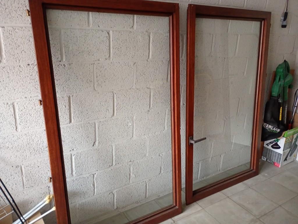 Meranti raam - deur + vliegendeur, Enlèvement, Utilisé, Fenêtre de façade ou Vitre