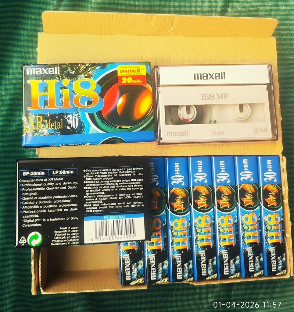 Verkocht !Maxell Hi8 XR metal 30 cassettes nieuw in doos, Ophalen of Verzenden