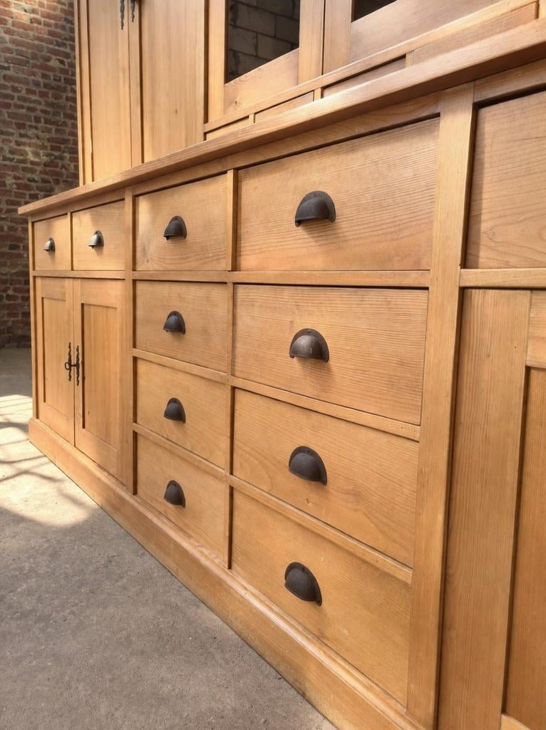 Buffet/vitrine en bois massif LIVRAISON GRATUITE, Avec tablette(s), 200 cm ou plus, Comme neuf, Landelijk