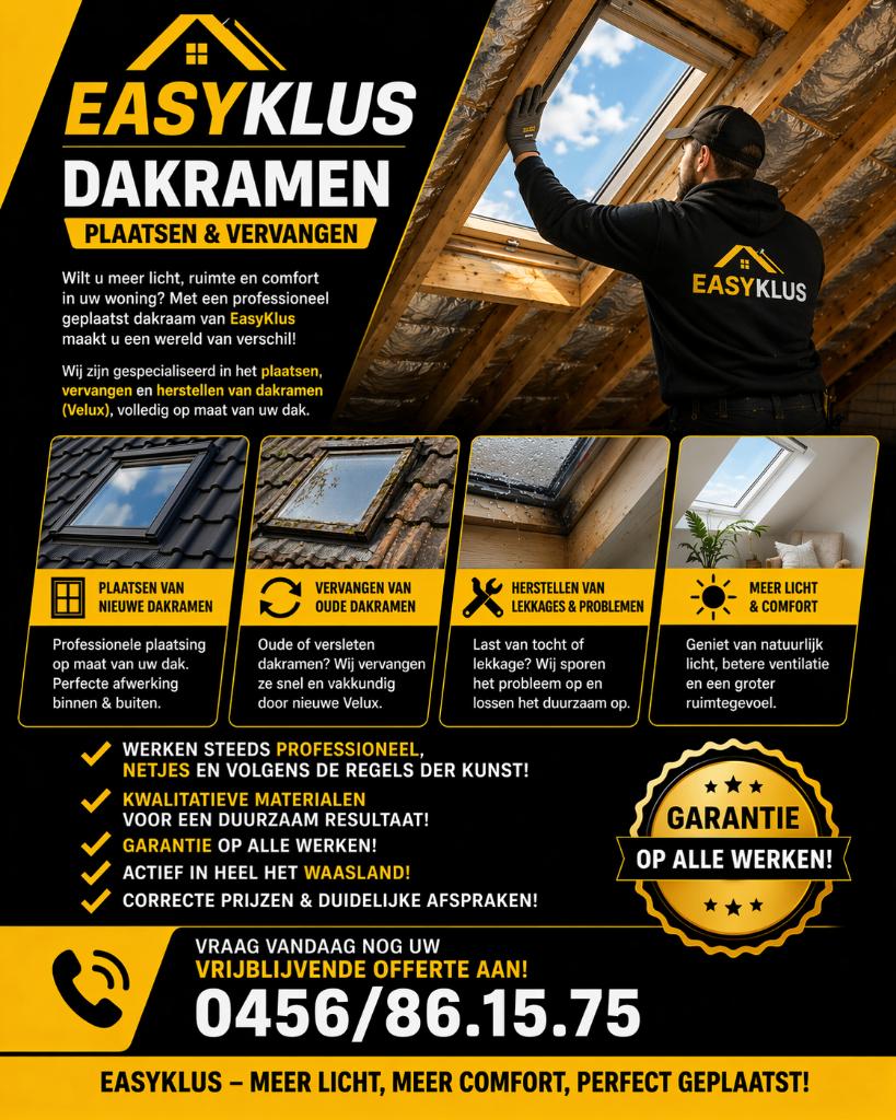 DAKRAMEN PLAATSEN & VERVANGEN – EASYKLUS, Ophalen, Nieuw, 160 cm of meer, Dubbelglas