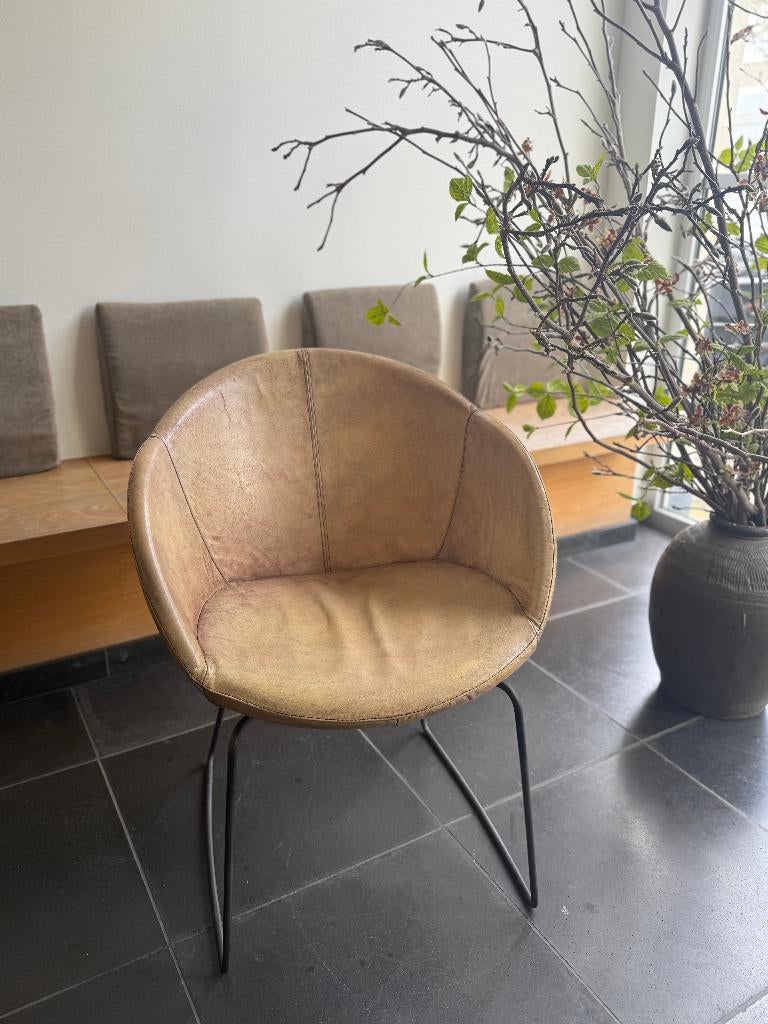 Lederen stoel, Huis en Inrichting, Stoelen, Ophalen, Gebruikt, Bruin, Eén