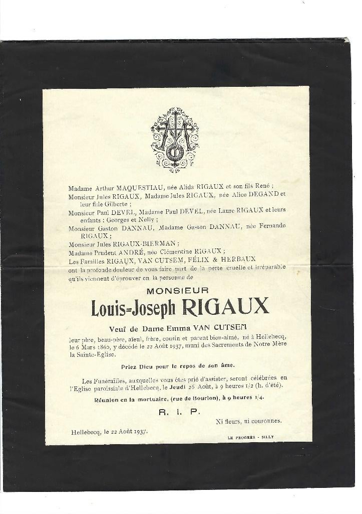 Faire part de décès, Verzamelen, Bidprentjes en Rouwkaarten, Ophalen of Verzenden