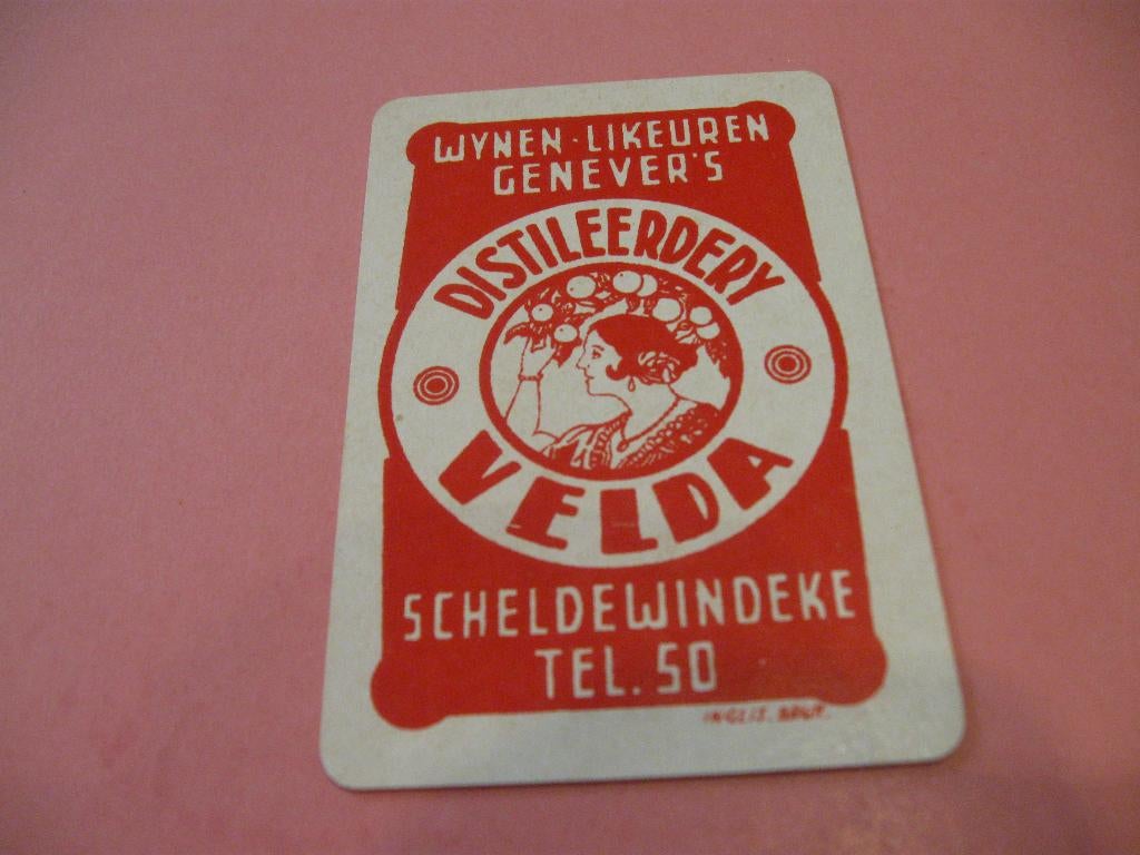 Oude speelkaart Distilleerderij Velda Scheldewindeke (99), Ophalen of Verzenden, Zo goed als nieuw, Speelkaart(en)