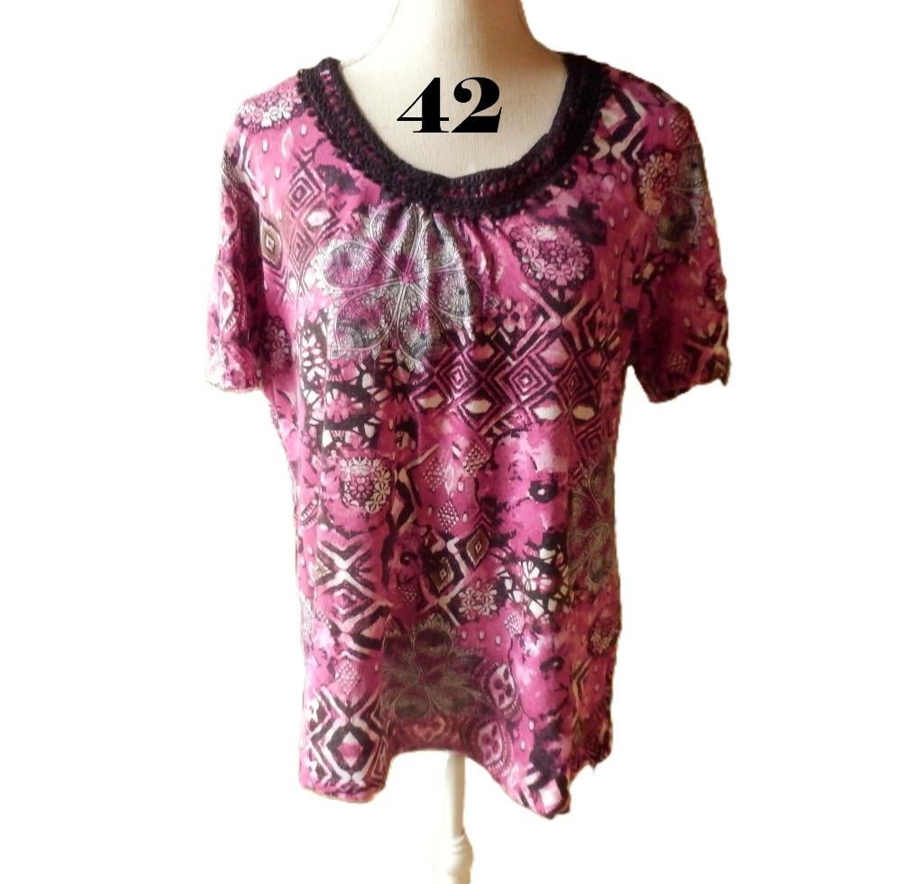 (118) -blouse femme t.42 noire rose - C&A -, Kleding | Dames, Blouses en Tunieken, Zo goed als nieuw, Maat 42/44 (L), Roze, Ophalen of Verzenden
