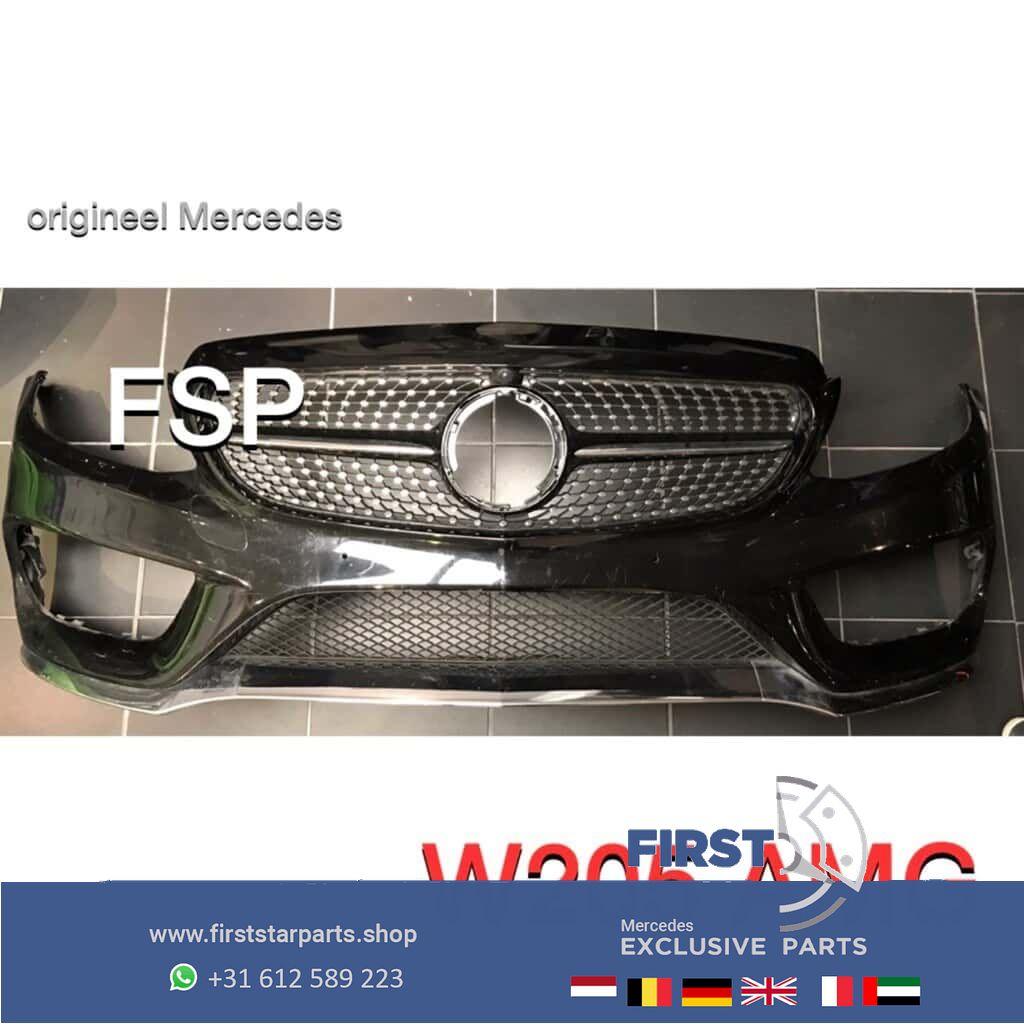 C205 C43 AMG Voorbumper Mercedes C Klasse 2014-2019 zwart +, Gebruikt, -, Voor, Ophalen of Verzenden