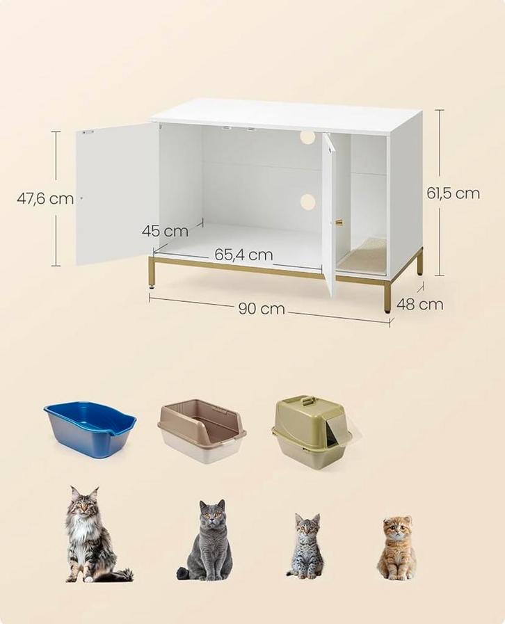 Kattenbakkast, 90 x 48 x 61,5 cm, wit-goud, Dieren en Toebehoren, Kattenbakken, Gebruikt, Open, Ophalen