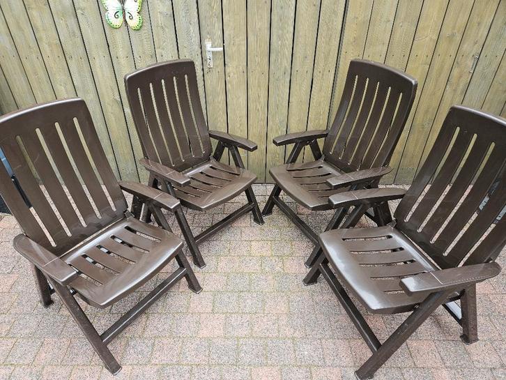 6 Kunststof tuinstoelen / standenstoelen Jardin verstelbaar, Tuin en Terras, Tuinstoelen, Gebruikt, Kunststof, Inklapbaar, Verstelbaar