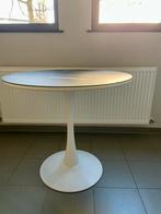 Table ronde blanche avec plaque en verre noir, motif marbré, Maison & Meubles, Trois personnes, Rond, 50 à 100 cm, Comme neuf