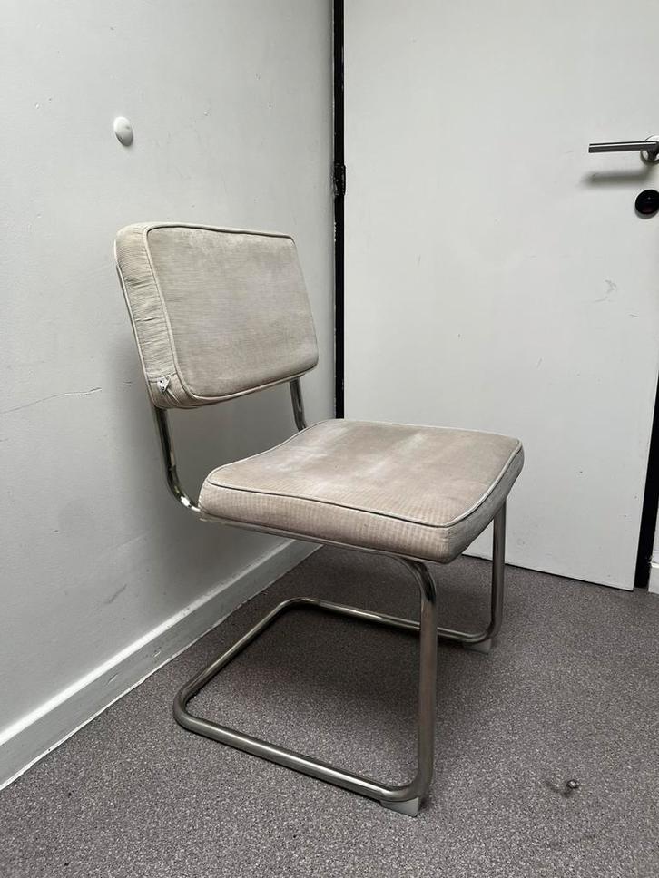 vintage chromen eetkamerstoelen – retro design – beige stof, Huis en Inrichting, Stoelen, Gebruikt, Stof, Ophalen