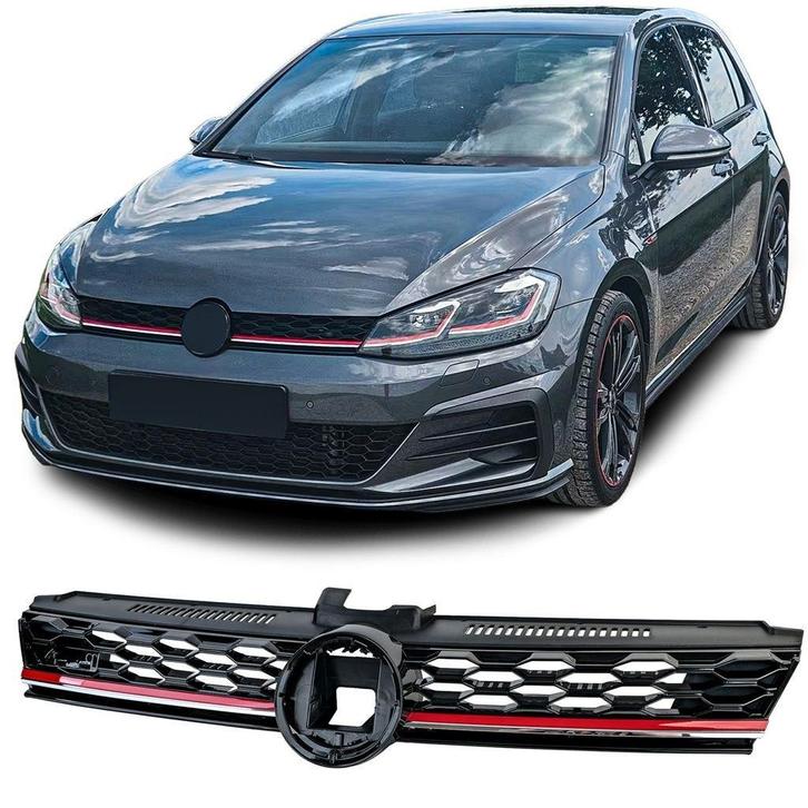 Grill Voor VW Golf 7 Facelift GTI Look Glans Zwart Rode Bies, Auto diversen, Tuning en Styling, Verzenden