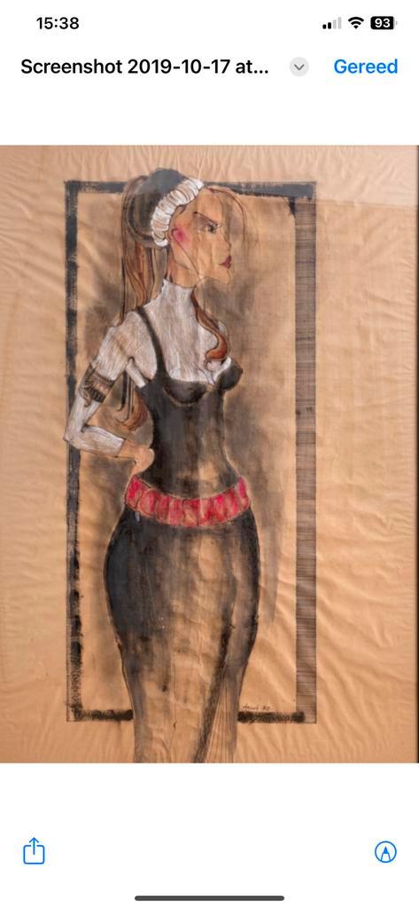 Mode tekening Mode Academie Antwerpen, groot., Antiek en Kunst, Kunst | Overige Kunst, Ophalen