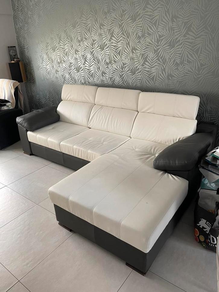 Mooi 3 zit  (leder) salon met longchare, Huis en Inrichting, Zetels | Complete zithoeken, Zo goed als nieuw, Leer, Ophalen