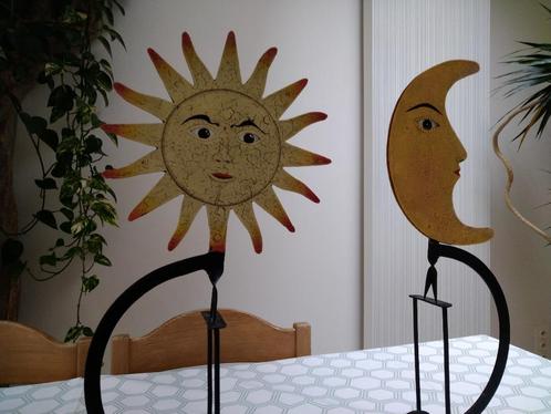 zon en maan decoratie in metaal, Huis en Inrichting, Woonaccessoires | Overige, Gebruikt, Ophalen