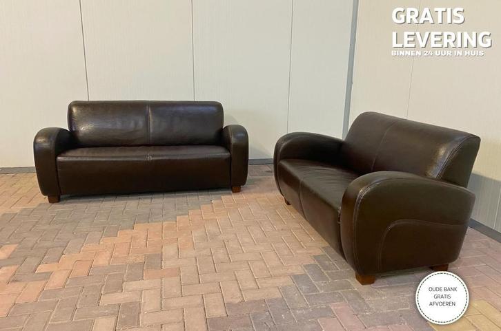 GRATIS LEVERING HEEL BE Bruin Echt Leer Bankstel 3+2,5 Zits, Huis en Inrichting, Zetels | Zetels, Zo goed als nieuw, Rechte bank