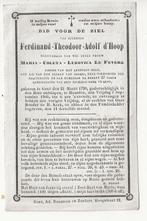 1866 doodsprentje adel jonkheer d'hoop oud senator, Verzamelen, Bidprentjes en Rouwkaarten, Ophalen of Verzenden, Bidprentje