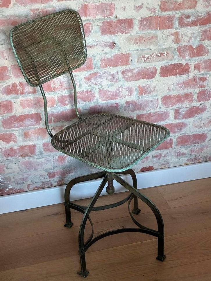 Industriële Metalen Draaiende Werkstoel, Huis en Inrichting, Stoelen, Gebruikt, Eén, Metaal, Overige kleuren, Ophalen