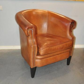 Schaapslederen clubfauteuil (cognac) beschikbaar voor biedingen
