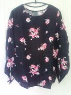 Blouse noire à fleurs roses, Verzenden, Nieuw, Zwart