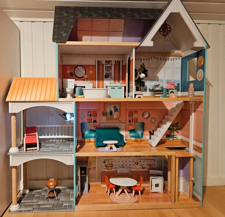 Houten poppenhuis XXL van Kidkraft, met meubels, Kinderen en Baby's, Speelgoed | Poppenhuizen, Gebruikt, Poppenhuis, Ophalen