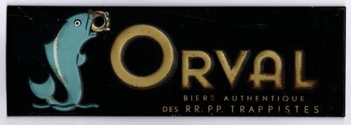 Bier van R.P. Trappist - Reclamebord van Orval, Verzamelen, Biermerken, Gebruikt, Reclamebord, Plaat of Schild, Overige merken