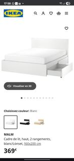 Ikea-bed 160 x 20 cm met 4 rolladen inbegrepen, Huis en Inrichting, Slaapkamer | Bedden, Ophalen, Gebruikt, Wit, Tweepersoons
