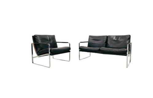 Knoll Fabricius chair & sofa, model 710 in black leather., Huis en Inrichting, Zetels | Complete zithoeken, Ophalen of Verzenden