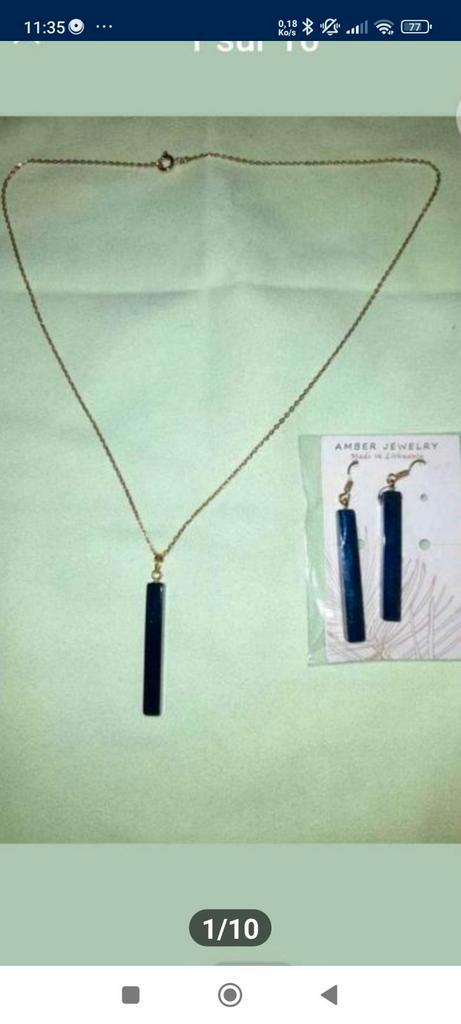 Verguld zilver set met blauwe barnsteen uit Litouwen, Handtassen en Accessoires, Kettingen, Nieuw, Zilver, Geel, Met edelsteen