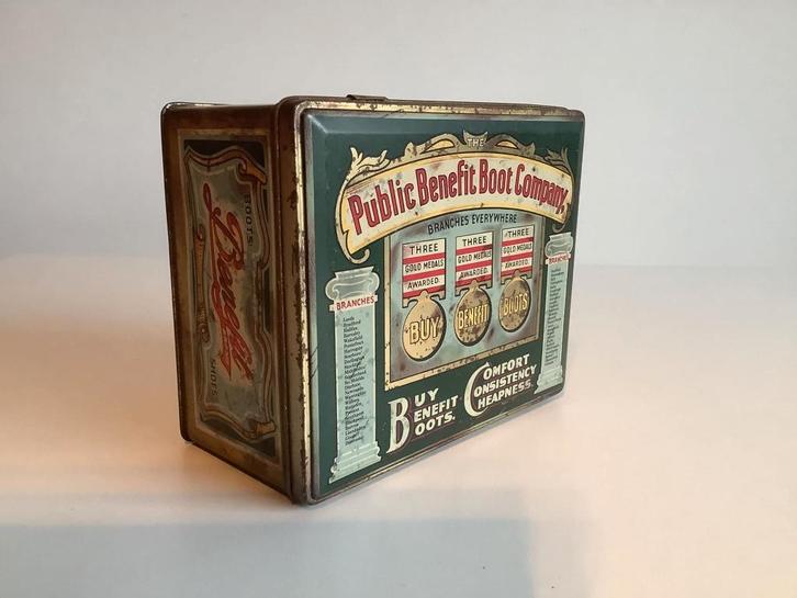 Leuk vintage blik Benefit Boot company, Verzamelen, Blikken, Gebruikt, Overige, Ophalen of Verzenden