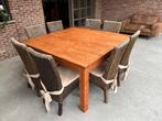 teaken eettafel 160x160 met 8 stoelen, Huis en Inrichting, Tafels | Eettafels, Ophalen, Gebruikt, 150 tot 200 cm, Vijf personen of meer