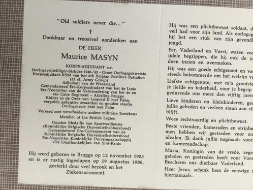 Soldaat Oud Strijder Masyn 21e Army Group WOII +Brugge 1986, Verzamelen, Bidprentjes en Rouwkaarten, Bidprentje, Verzenden