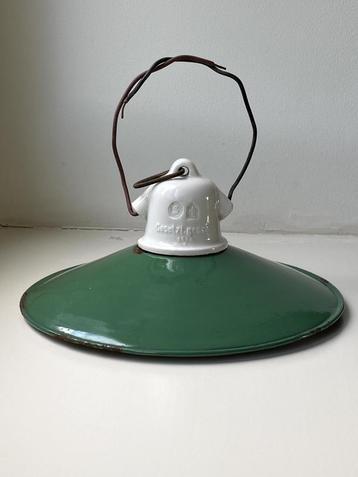 vintage groene industriele Emaille hanglamp (1930) beschikbaar voor biedingen