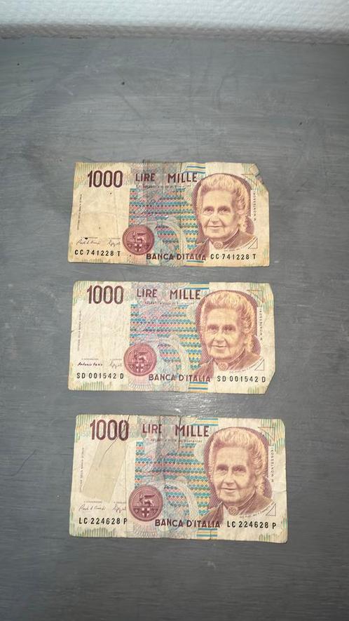 Lot 3 billets mille lires italiens, Postzegels en Munten, Bankbiljetten | Europa | Niet-Eurobiljetten, Italië, Ophalen