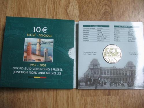 2002 - FDC Jonction Nord - Midi Bruxelles - 10 euros Ag, Postzegels en Munten, Munten | België, Setje, Zilver, Zilver, Ophalen of Verzenden